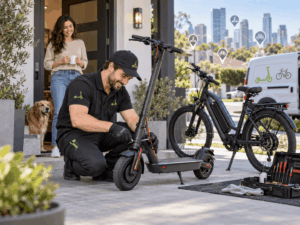 Idea 280. Free. Servicio de reparación y mantenimiento a domicilio para patinetes y bicicletas eléctricas mediante una red de técnicos locales bajo demanda.